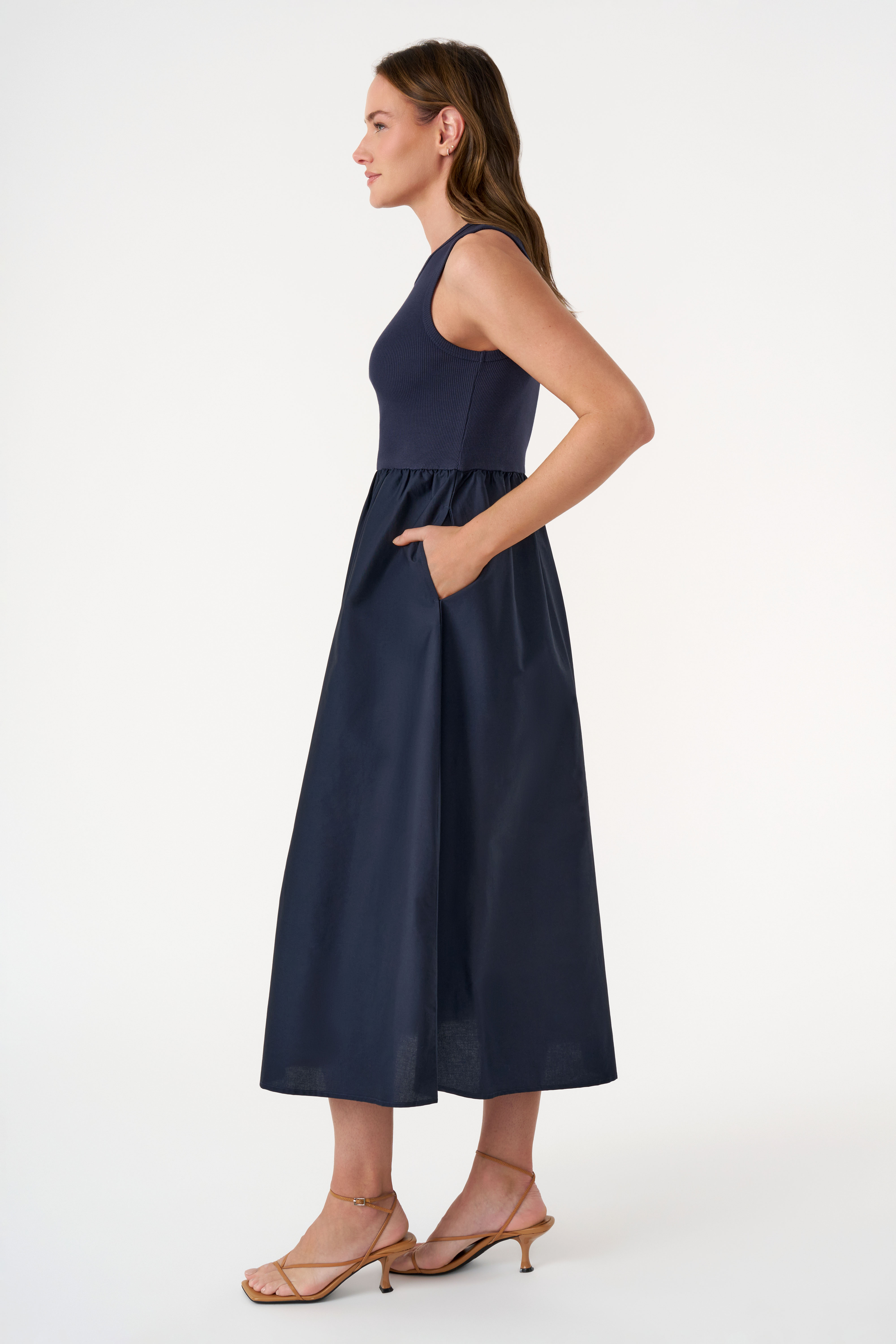 midi dress mix jeans Odd Muse The Ultimate Muse Denim Collared Midi Dress In Light Blue, Size M