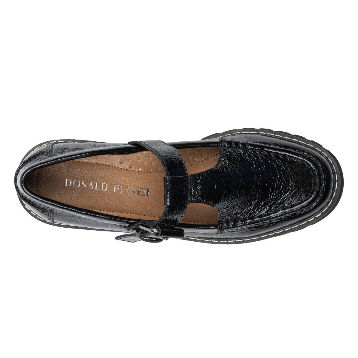 HELAINA Women's Black Patent Leather T-Strap Loafer | Donald