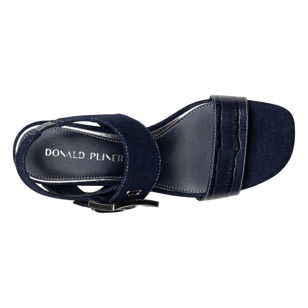 VIXI Heeled Sandal | Women's Navy Denim Croco Block Heel | Donald