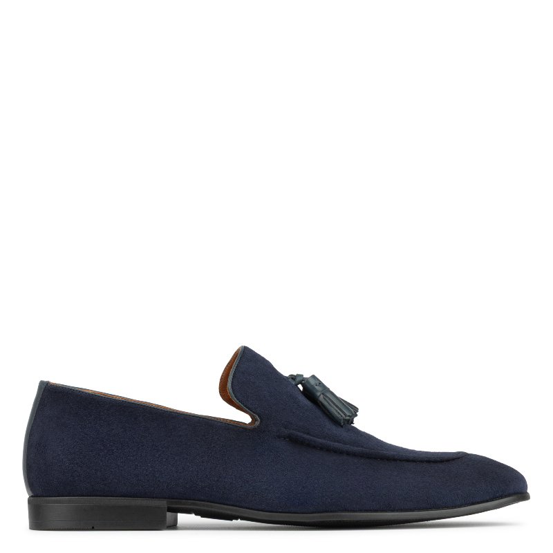 Donald Pliner Mens Dutton 02 Navy Blue Suede Braided Lace Driving Loafers Shoes DUTTON at Donald Pliner main image 2