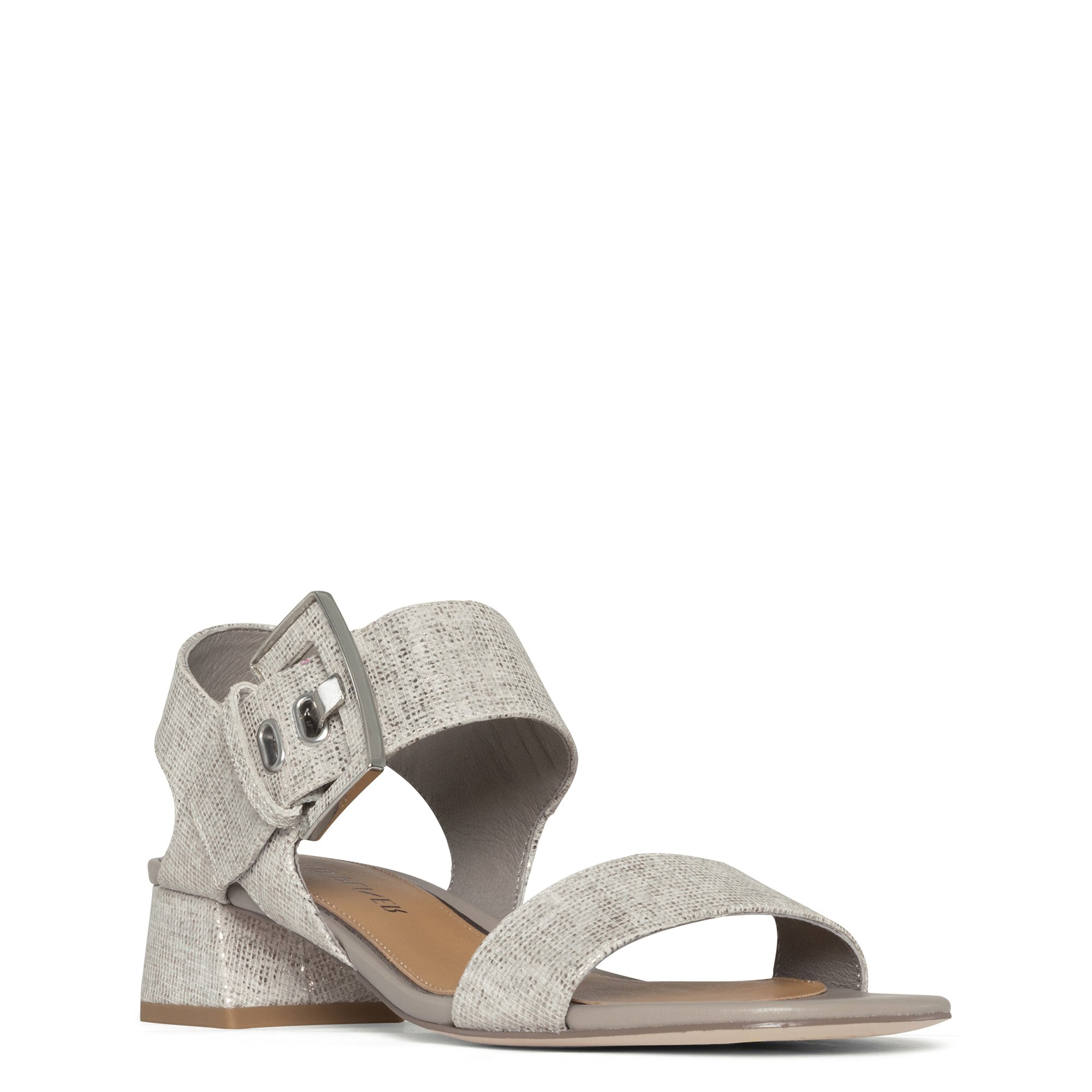 VIXI Heeled Sandal | Women's Pewter Leather Block Heel | Donald